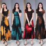 Tight Waist Printed Stitching Women's Dress Polyester fiber Brown - Image 2