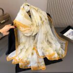 Elegant yellow flowers and plants Transparent Thin Silk Printing Long Scarf - Image 2
