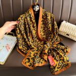 Silk Satin Printing Western Style Long Scarf cloud yellow