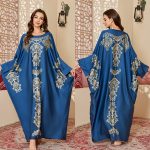 Satin chiffon Nightgown Printed Women's Dress Blue lake - Image 2