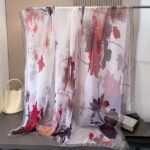 Elegant lotus red Transparent Thin Silk Printing Long Scarf