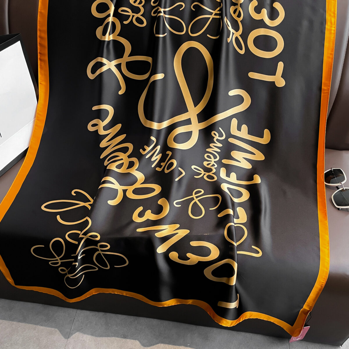 Silk Satin flower black Long Scarf - Image 1