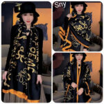 Silk Satin flower black Long Scarf - Image 3