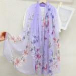 Elegant Colorful Magnolia-purple Transparent Thin Silk Printing Long Scarf