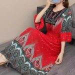 Embroidered Cotton Women's Dress Phoenix tail red