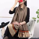 Silk Satin Houndstooth camel Long Scarf
