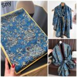 Silk Satin Printing Western Style Long Scarf blue - Image 4