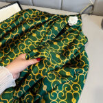 Silk Satin Printing Western Style Long Scarf gold pattern-green - Image 4