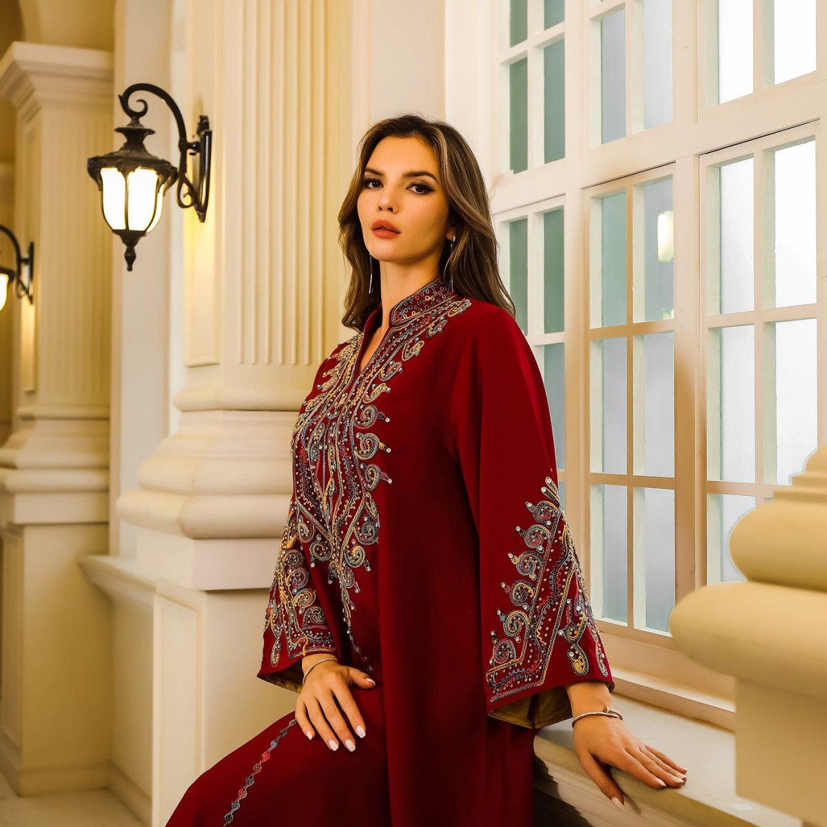 Women's Dress Arabian Clothing Abaya Luxury Rope Embroidered Long-Sleeved Loose Robe - Image 5