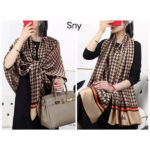 Silk Satin Houndstooth camel Long Scarf - Image 2