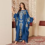Satin chiffon Nightgown Printed Women's Dress Blue lake