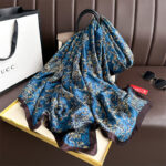 Silk Satin Printing Western Style Long Scarf blue - Image 3