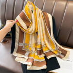 Silk Satin Yellow Western Style Long Scarf - Image 5