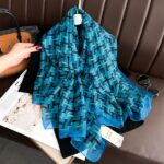 Elegant Double h blue Transparent Thin Silk Printing Long Scarf - Image 3