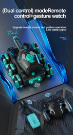 Baby Toy four-wheel stunt tank remote control  can launch rechargeable light music gesture induction green - Image 6