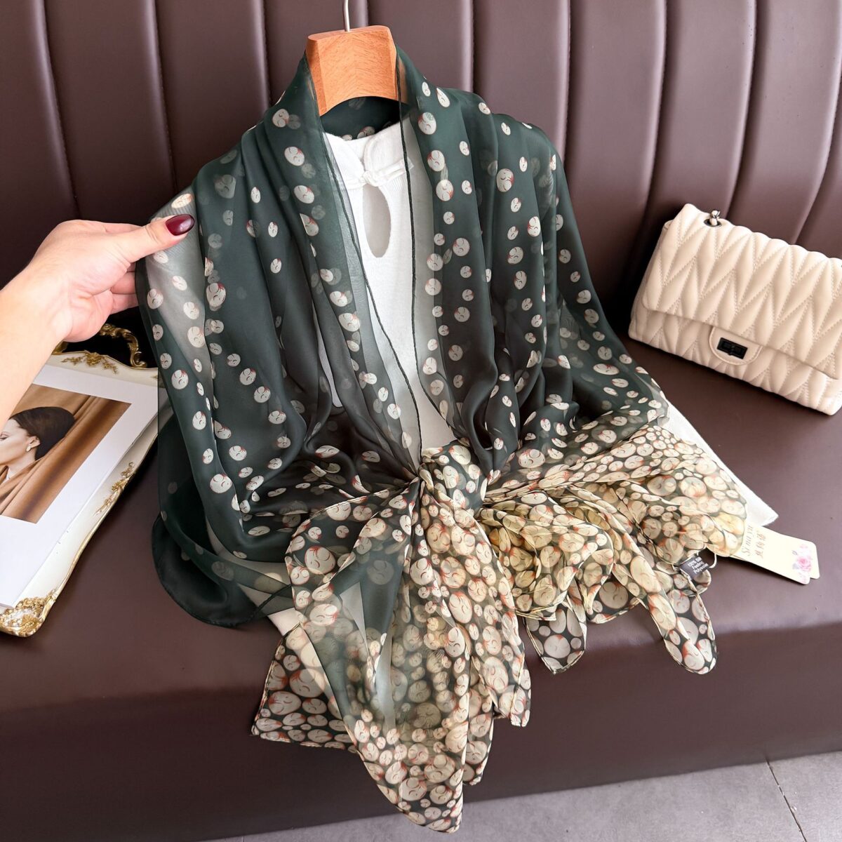 Elegant Colorful Yellow bubbles Transparent Thin Silk Printing Long Scarf - Image 4