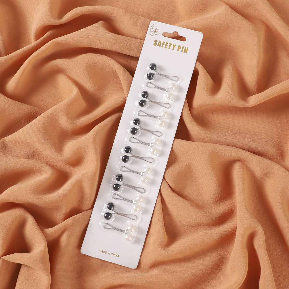 No Snag U Shaped Hijab Pin Pearl 12 pcs Set Black and white - Image 1