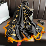 Silk Satin flower black Long Scarf - Image 2