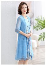 High-Quality Women's Dress two-piece skirt Silk Elegant & Classy Look Sky blue - Image 6