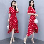 Tight Waist Women's Dress Jersey Elegant & Classy Look Red - Image 2