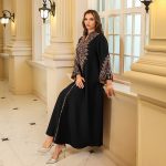 Women's Dress Arabian Clothing Abaya Luxury Rope Embroidered Long-Sleeved Loose Robe - Image 6