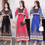Embroidered Cotton Women's Dress Blue feather - Image 2