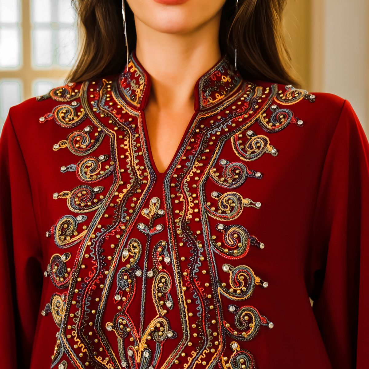 Women's Dress Arabian Clothing Abaya Luxury Rope Embroidered Long-Sleeved Loose Robe - Image 4