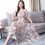 Ice Silk Floral Women's Dress Pink