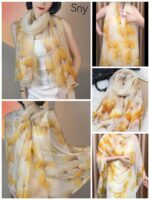 Elegant floral Transparent Thin Silk Printing Long Scarf - Image 3