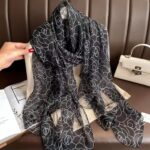 Elegant Black Transparent Thin Silk Printing Long Scarf