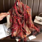 Elegant Black and Red Transparent Thin Silk Printing Long Scarf