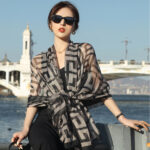 Elegant Black Transparent Thin Silk Printing Long Scarf - Image 2