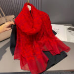 Elegant Fiery red and wishful Transparent Thin Silk Printing Long Scarf