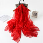 Elegant Fiery red and wishful Transparent Thin Silk Printing Long Scarf - Image 4
