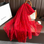 Elegant Red Transparent Thin Silk Printing Long Scarf - Image 2