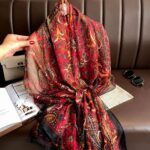 Elegant Black and Red Transparent Thin Silk Printing Long Scarf - Image 2
