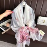 Elegant floral Transparent Thin Silk Printing Long Scarf - Image 3