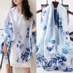 Silk Satin Bud initial Blue e Long Scarf - Image 3