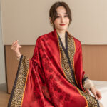Silk Satin Red Leopard Print Long Scarf