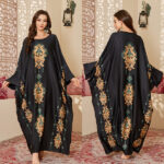 Satin chiffon Nightgown Printed Women's Dress Green treasure huaguang Black