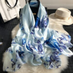 Silk Satin Bud initial Blue e Long Scarf