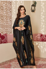 Satin chiffon Nightgown Printed Women's Dress Green treasure huaguang Black - Image 2