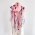 Elegant Pink Rose Transparent Thin Silk Printing Long Scarf