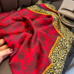 Silk Satin Red Leopard Print Long Scarf - Image 2