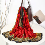 Silk Satin Red Leopard Print Long Scarf - Image 3