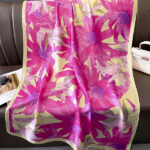 Silk Satin women's printed Long Scarf Rose pink sunflower