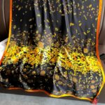 Silk Satin women's printed Long Scarf Golden flower - Image 2