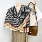 Color Premium Quality cotton and linen Long Scarf Striped black