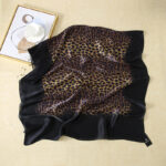 Silk Satin Leopard print black coffee Long Scarf - Image 3
