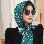 Baotou Silk Satin Fashionable Inner Cap Green leopard